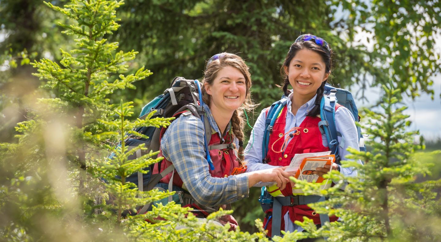 Geologists working in a forest, representing growth and sustainability in Saskatchewan’s resource sector.