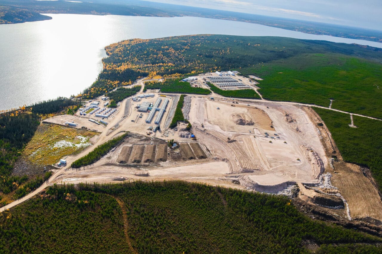 Aerial view of construction site.